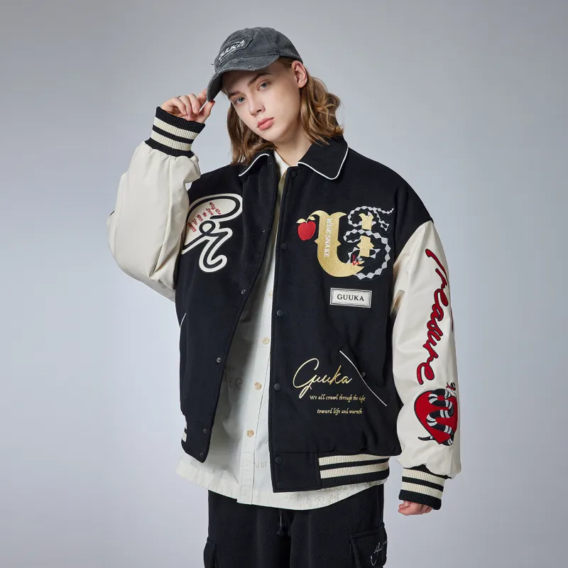 Guuka Baseball Jacket Unisex Black-8