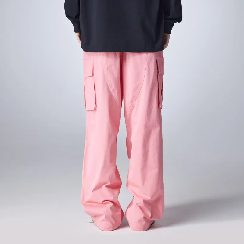 Guuka Couple Leg Pleated Straight Fit Parachute Pants Loose Fit Unisex Pink-3