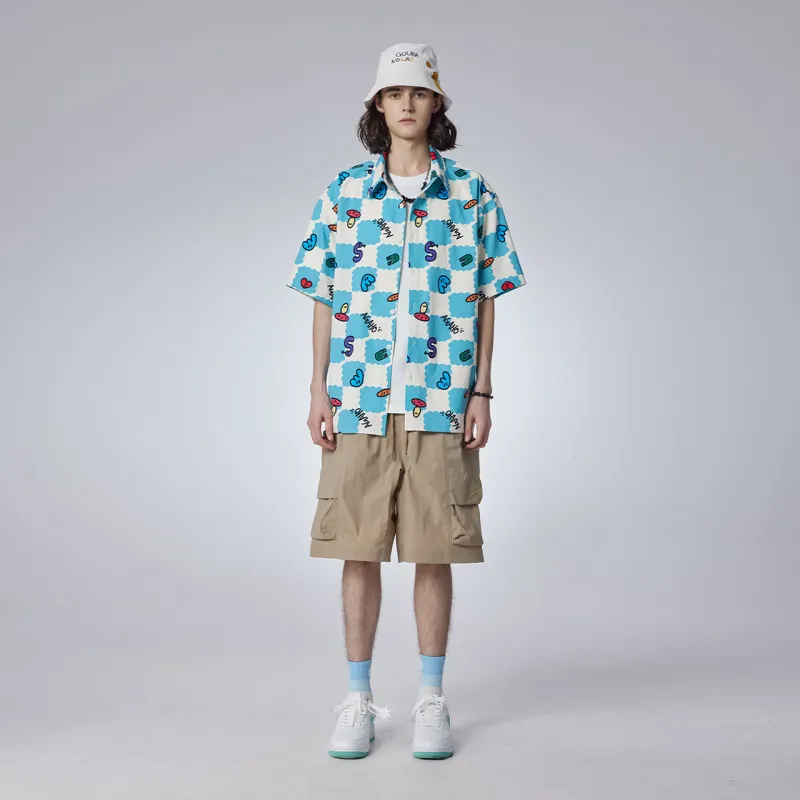 Guuka x AGAHO Short Sleeved Shirt Unisex Turquoise-3