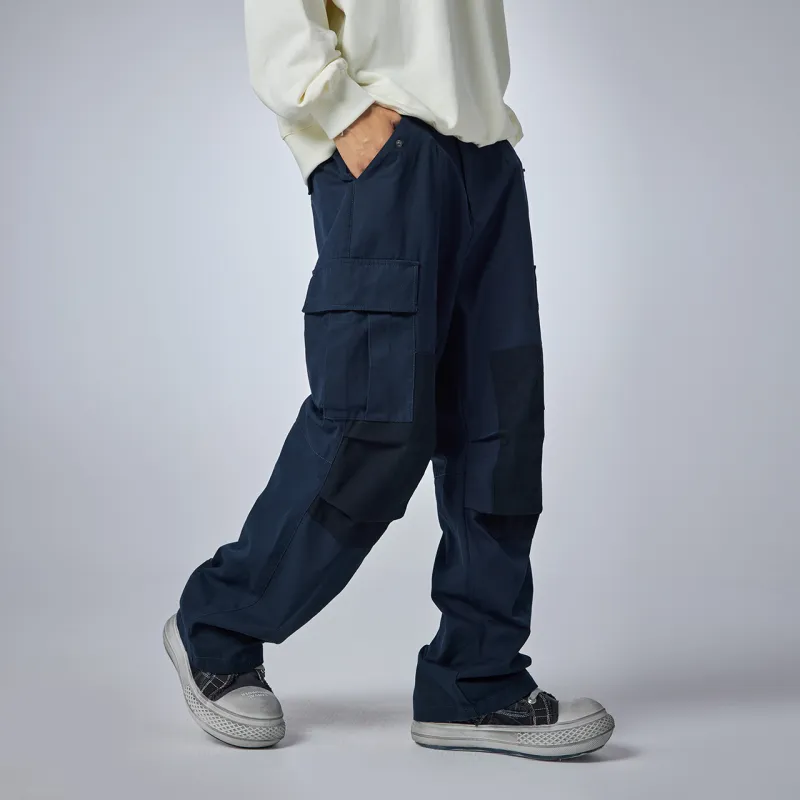 Guuka Embroidered Letter Casual Pants Unisex Navy Blue-4
