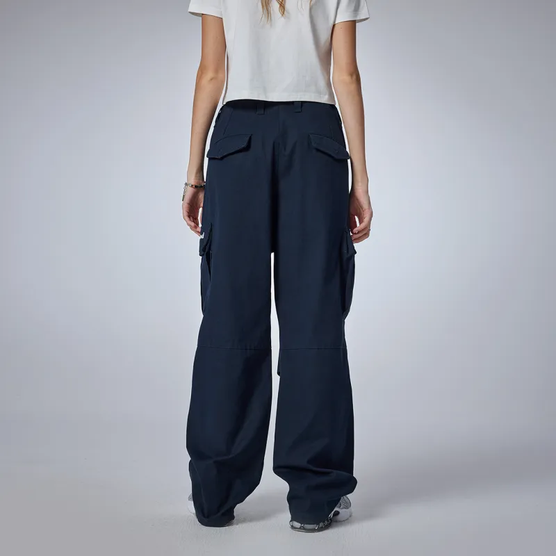 Guuka Embroidered Letter Casual Pants Unisex Navy Blue-7