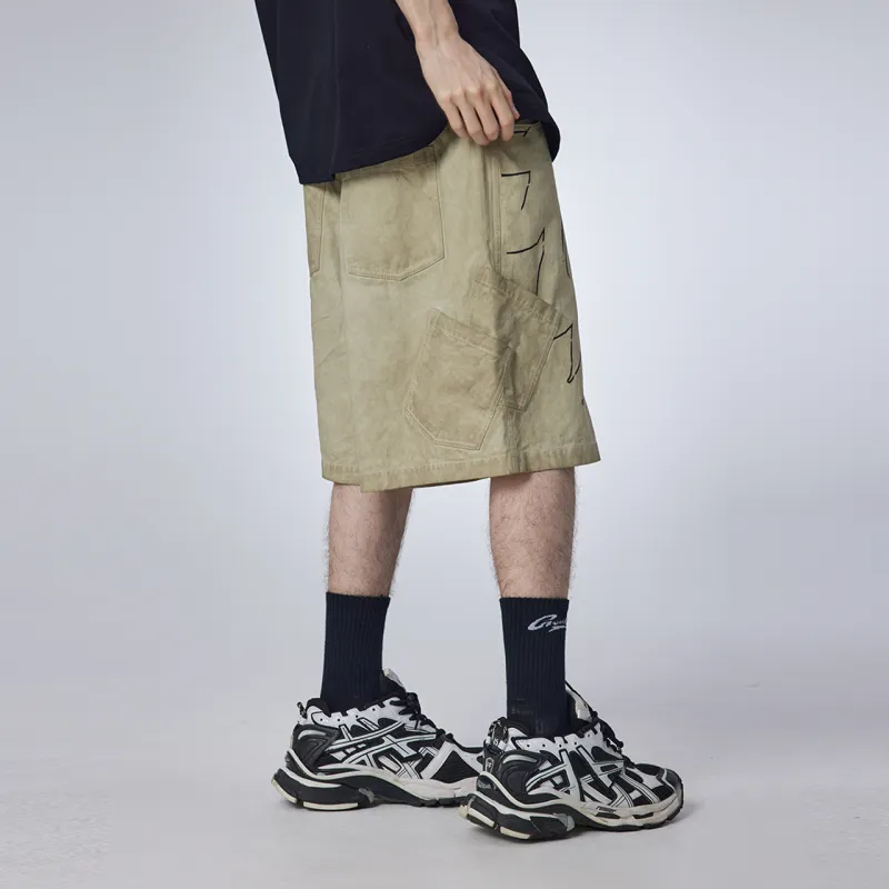 Guuka Anime Print Knee Length Pants Men's Light Apricot-7