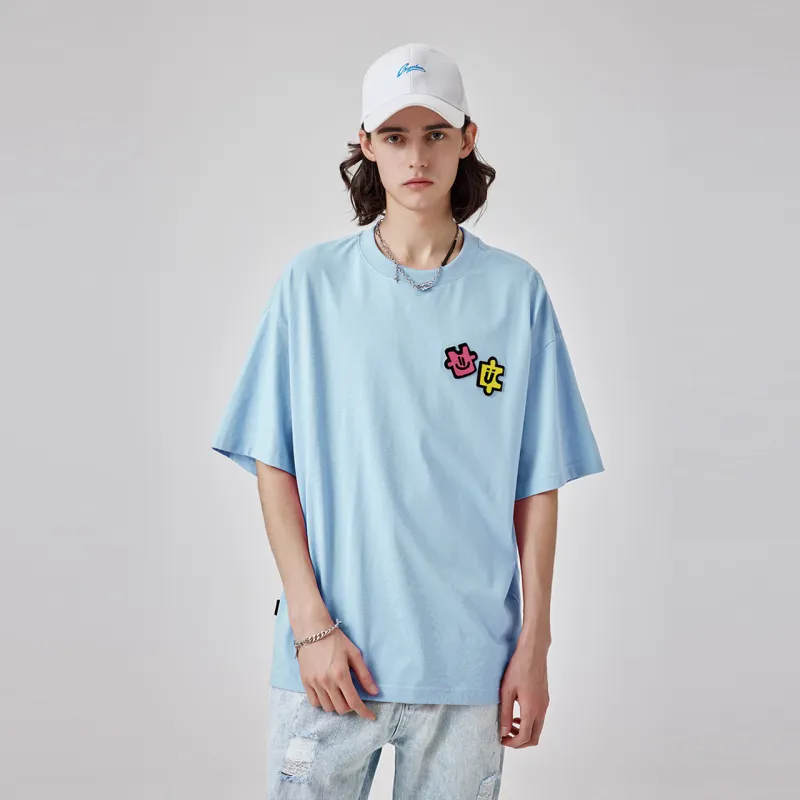Guuka x AGAHO Slightly Drop Shoulder Short Sleeved T Shirts Unisex Pink Blue-5