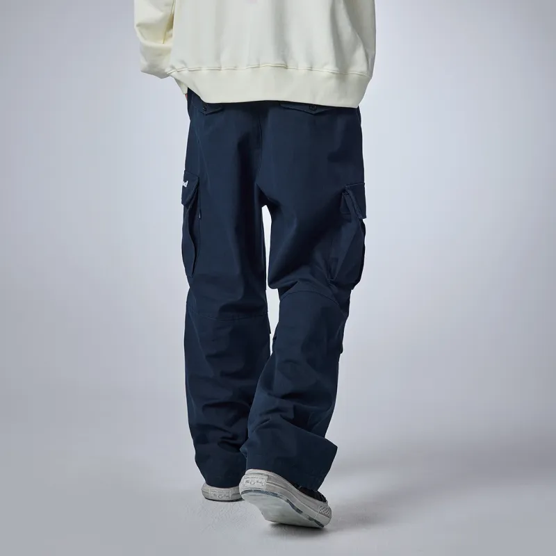 Guuka Embroidered Letter Casual Pants Unisex Navy Blue-3