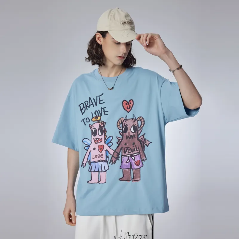 Guuka Short Sleeved T Shirts Unisex Pink Blue-8