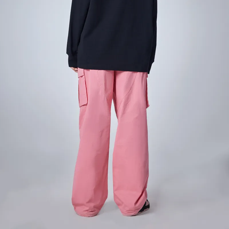 Guuka Couple Leg Pleated Straight Fit Parachute Pants Loose Fit Unisex Pink-8