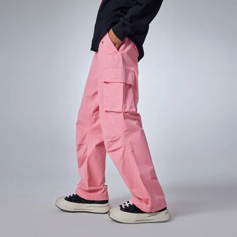 Guuka Couple Leg Pleated Straight Fit Parachute Pants Loose Fit Unisex Pink-6
