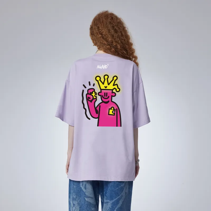 Guuka x AGAHO Short Sleeved T Shirts Unisex Light Purple-3