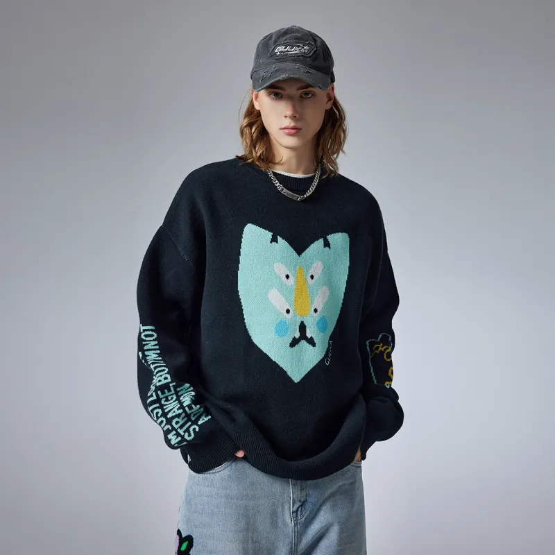 Guuka Trendy Jacquard Crew Neck Sweater Unisex-5
