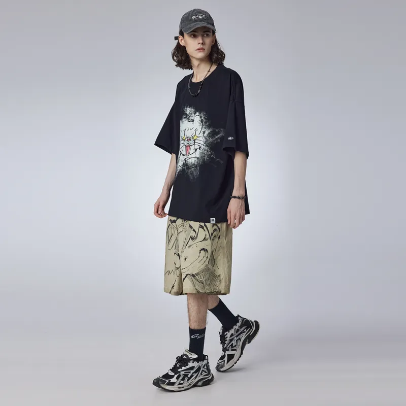 Guuka Anime Print Knee Length Pants Men's Light Apricot-3
