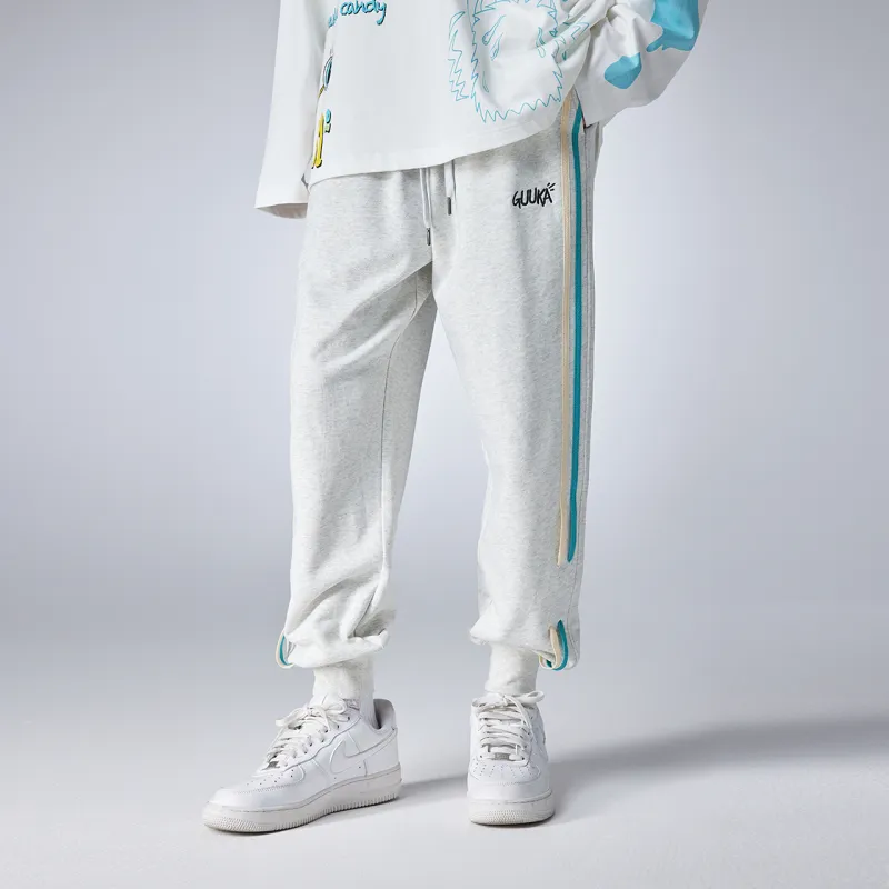 Guuka x AGAHO Casual Pants Unisex Floral Apricot-2