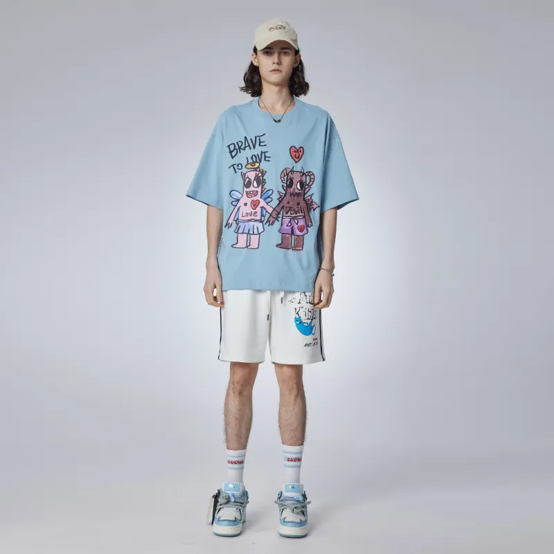 Guuka Short Sleeved T Shirts Unisex Pink Blue-3