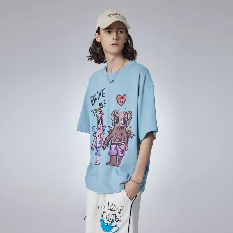 Guuka Short Sleeved T Shirts Unisex Pink Blue-5