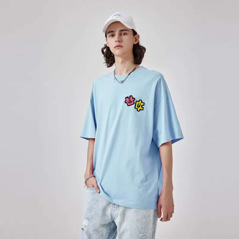 Guuka x AGAHO Slightly Drop Shoulder Short Sleeved T Shirts Unisex Pink Blue-6