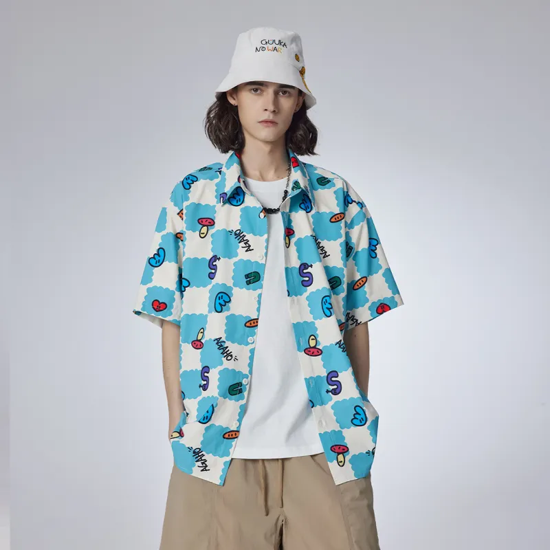 Guuka x AGAHO Short Sleeved Shirt Unisex Turquoise-5