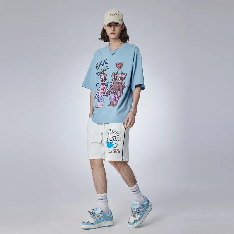 Guuka Short Sleeved T Shirts Unisex Pink Blue-4