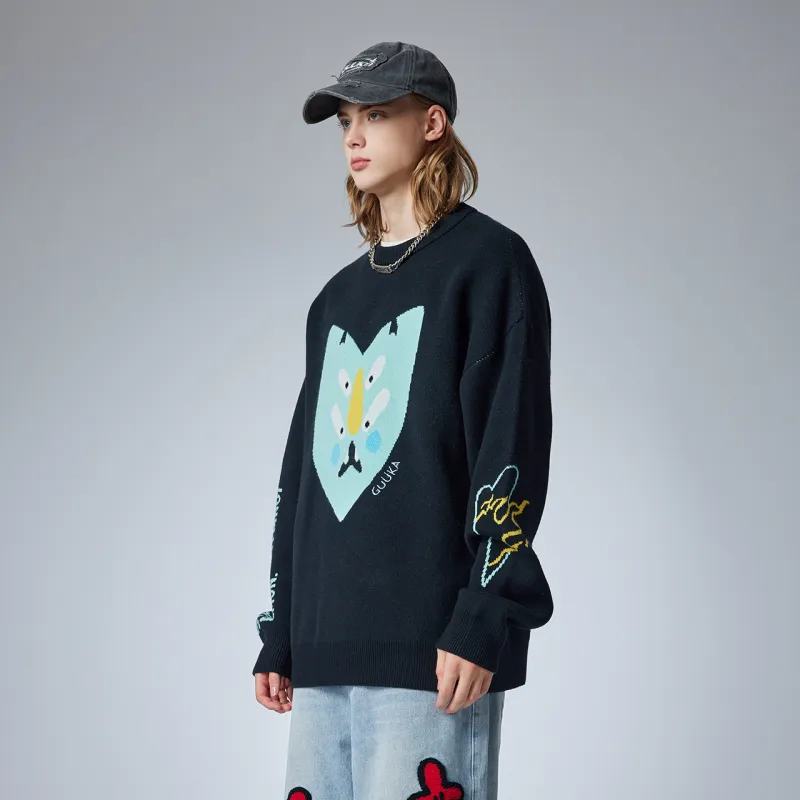 Guuka Trendy Jacquard Crew Neck Sweater Unisex-6