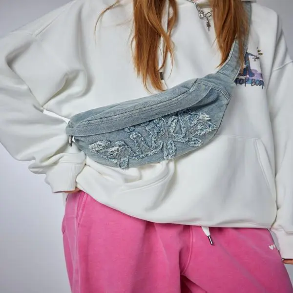 Guuka Fabric Fanny Pack Medium Size Unisex Denim Blue-4