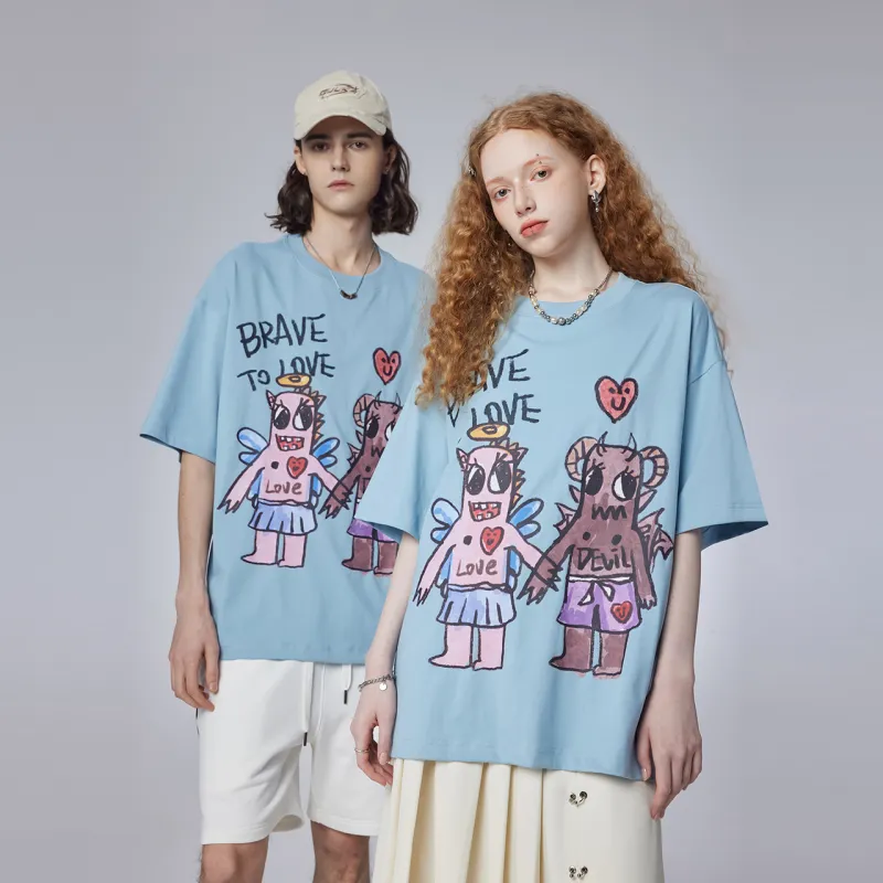Guuka Short Sleeved T Shirts Unisex Pink Blue-2