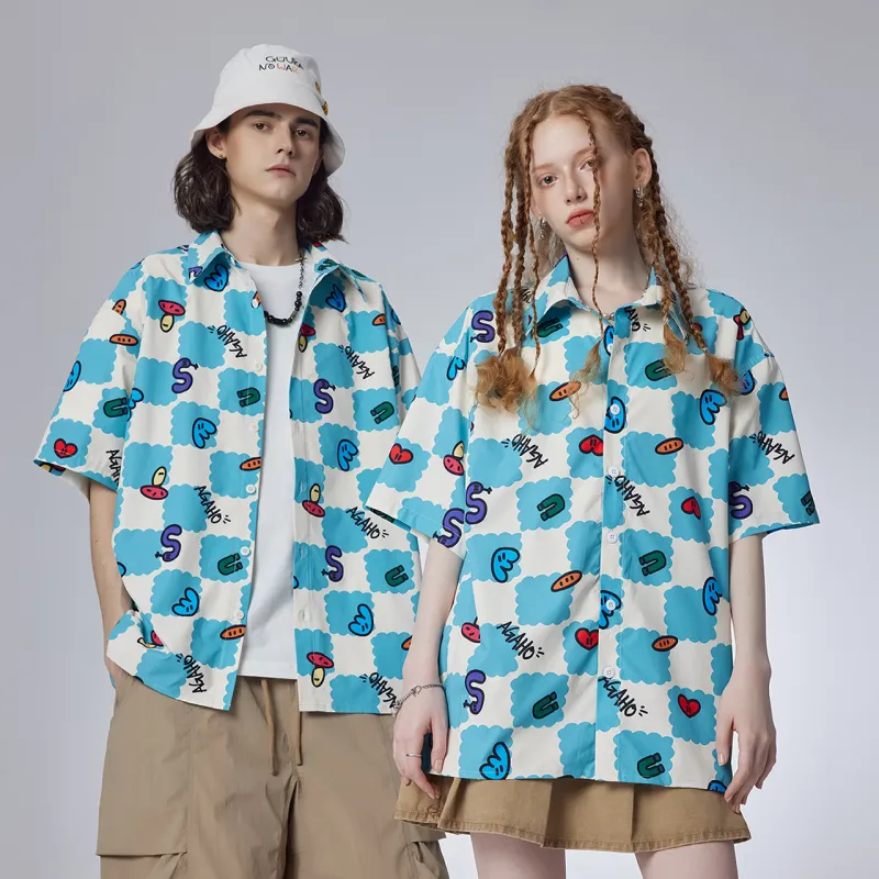 Guuka x AGAHO Short Sleeved Shirt Unisex Turquoise-2