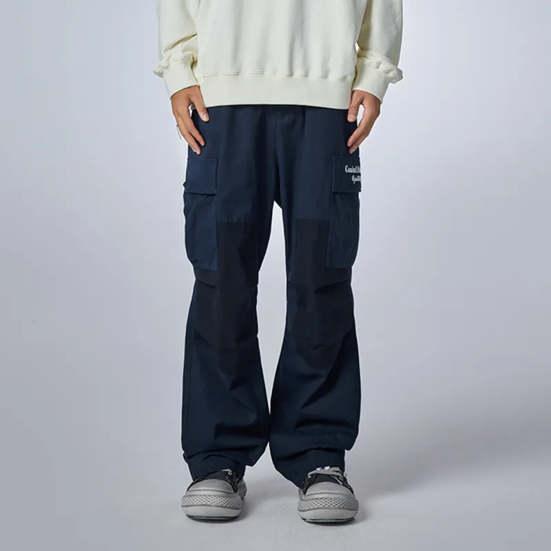 Guuka Embroidered Letter Casual Pants Unisex Navy Blue-5