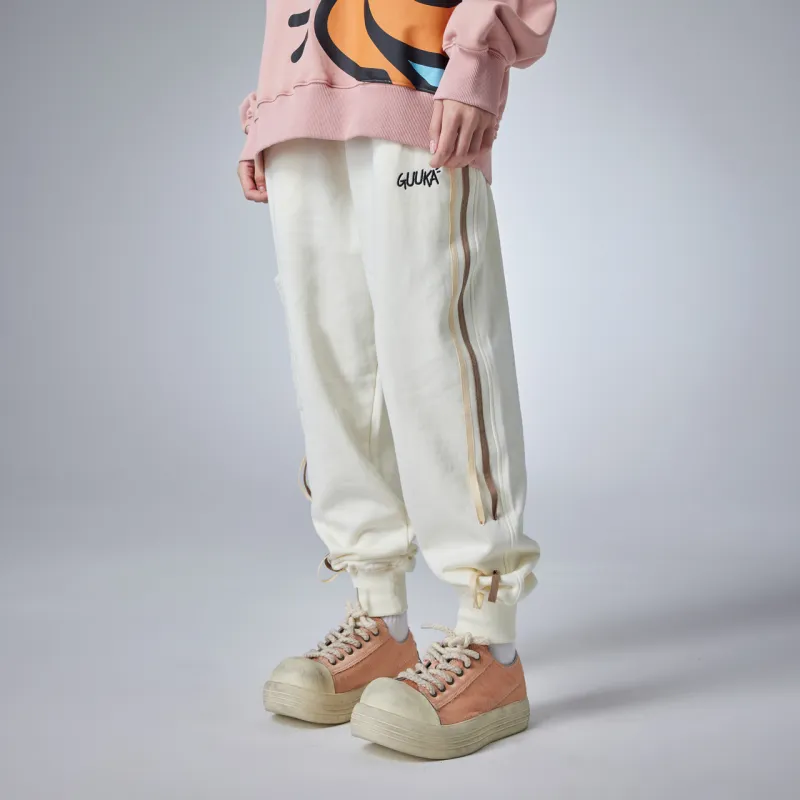 Guuka Casual Pants Unisex Cream White-9