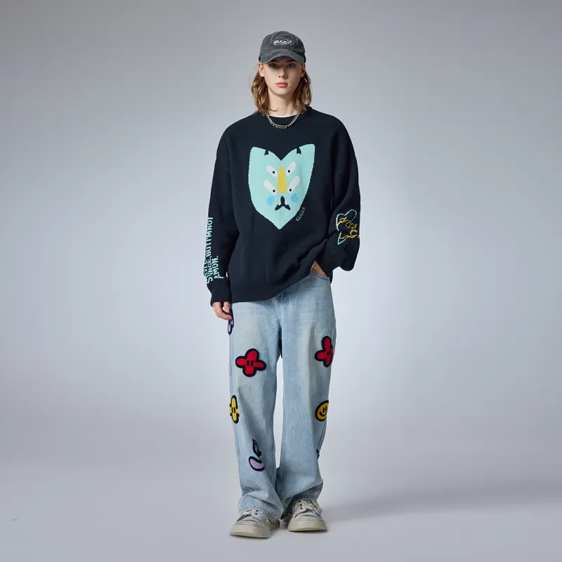 Guuka Trendy Jacquard Crew Neck Sweater Unisex-7