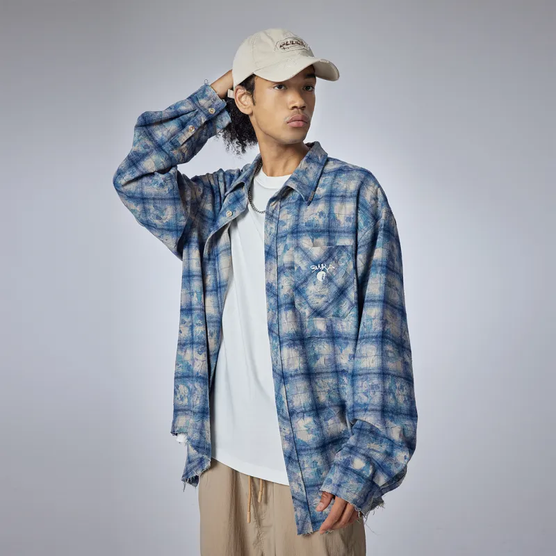 Guuka Fashion Minimalist Style Outdoor Embroidered Frayed Edge Shirt Coat Men's Apricot-4