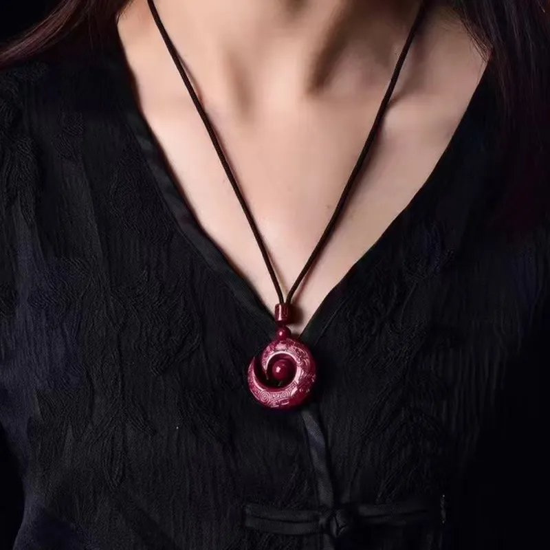 Cuiya Golden Building Reconstructed Cinnabar Necklaces Unisex-2