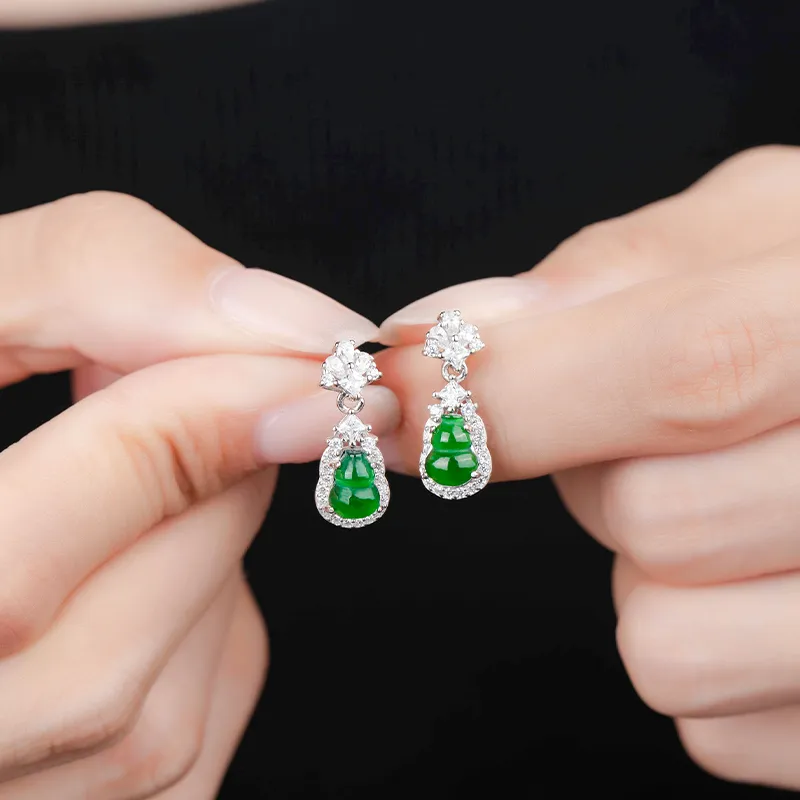 Cuiya Golden Building Jadeite Stud Earrings Unisex-5