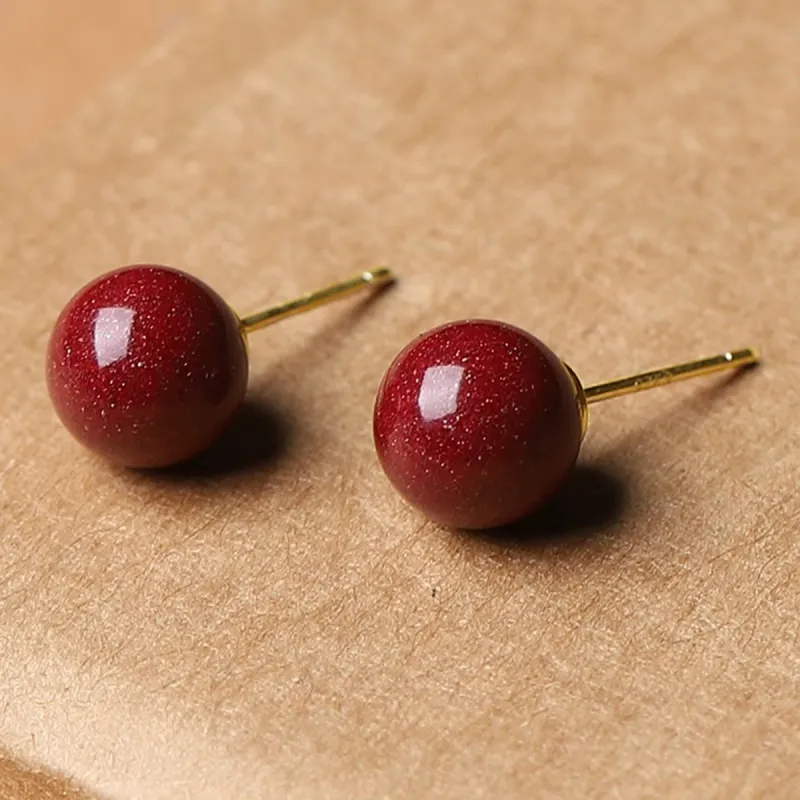 Cuiya Golden Building Cinnabar Stud Earrings Unisex-1