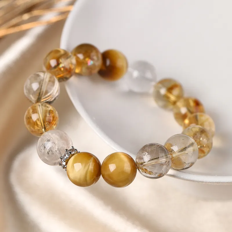 Cuiya Golden Building Tiger's Eye Stone Bracelets Unisex-14