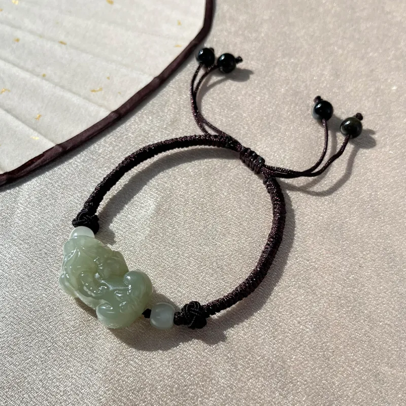 Cuiya Golden Building Hetian Jade Bracelets Pale Greenish-White Jade Unisex-6