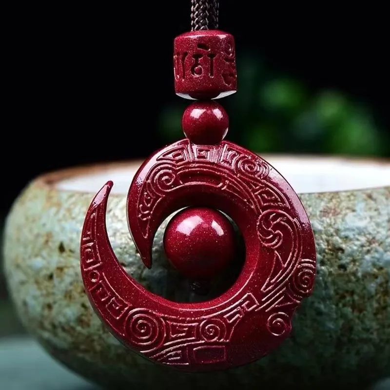 Cuiya Golden Building Reconstructed Cinnabar Necklaces Unisex-4