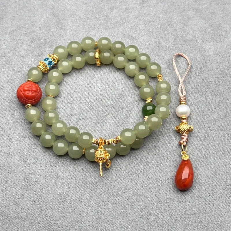 Cuiya Golden Building Bracelets Pale Greenish White Jade Unisex-2
