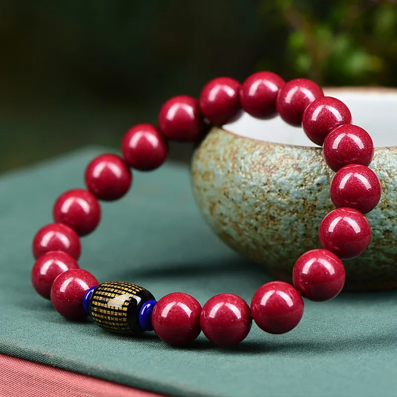 Cuiya Golden Building Reconstructed Cinnabar Jade Bracelets Unisex-2