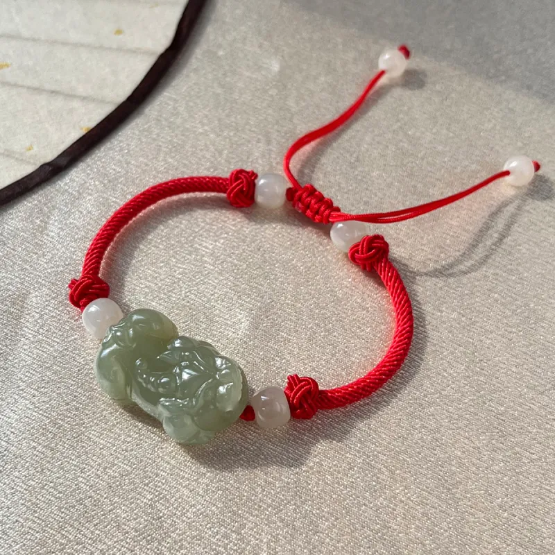 Cuiya Golden Building Hetian Jade Bracelets Pale Greenish White Jade Unisex-7