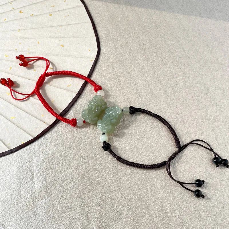 Cuiya Golden Building Hetian Jade Bracelets Pale Greenish-White Jade Unisex-4