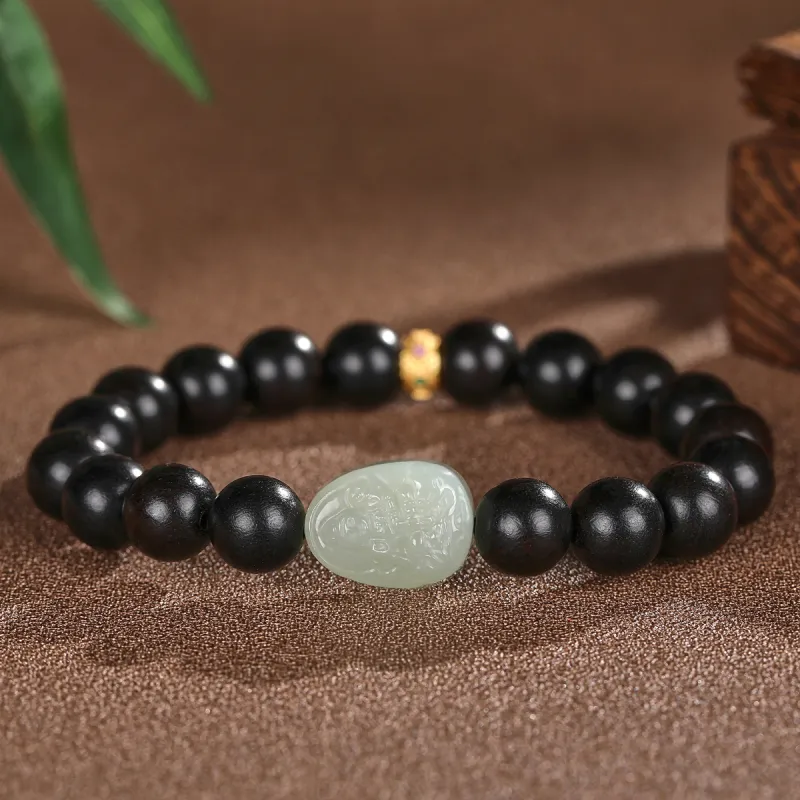 Cuiya Golden Building Bracelets Pale Greenish White Jade Unisex-29