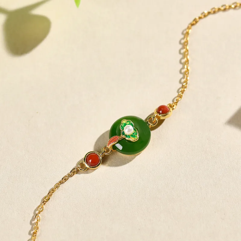 Cuiya Golden Building Hetian Jade Bracelets Jasper Women's-2