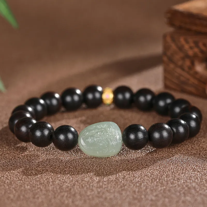 Cuiya Golden Building Bracelets Pale Greenish White Jade Unisex-25