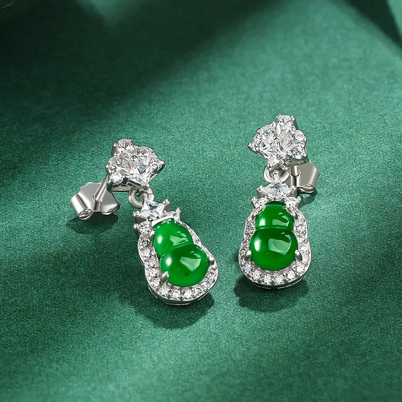 Cuiya Golden Building Jadeite Stud Earrings Unisex-1