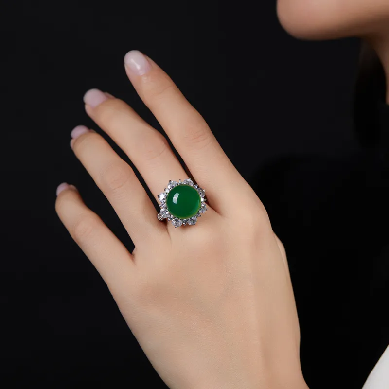 Cuiya Golden Building Chalcedony Jade Rings Unisex-4