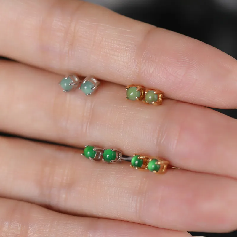 Cuiya Golden Building Ice Glutinous Jadeite Stud Earrings Unisex-7