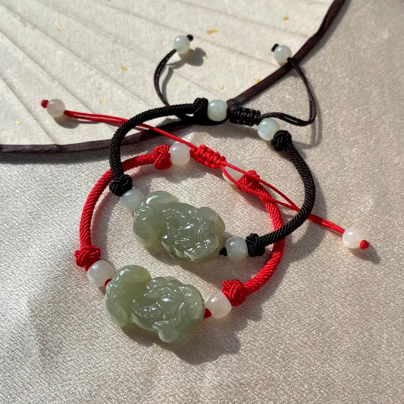 Cuiya Golden Building Hetian Jade Bracelets Pale Greenish White Jade Unisex-1