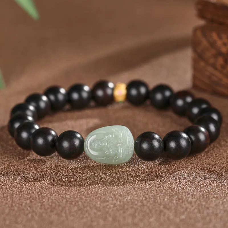 Cuiya Golden Building Bracelets Pale Greenish White Jade Unisex-5