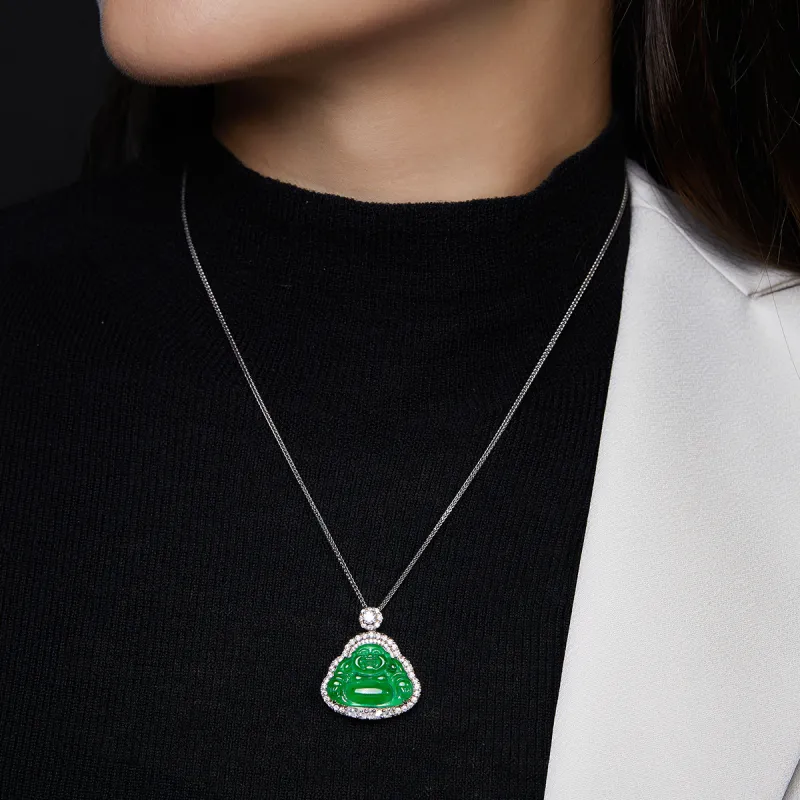 Cuiya Golden Building Ice Type Jadeite Necklaces Women's-3