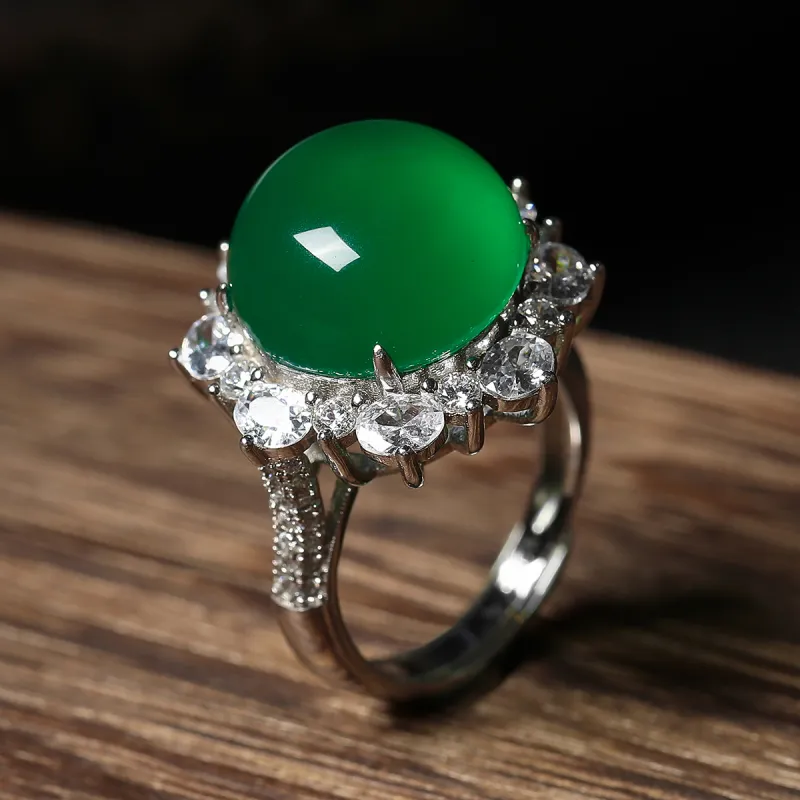 Cuiya Golden Building Chalcedony Jade Rings Unisex-1
