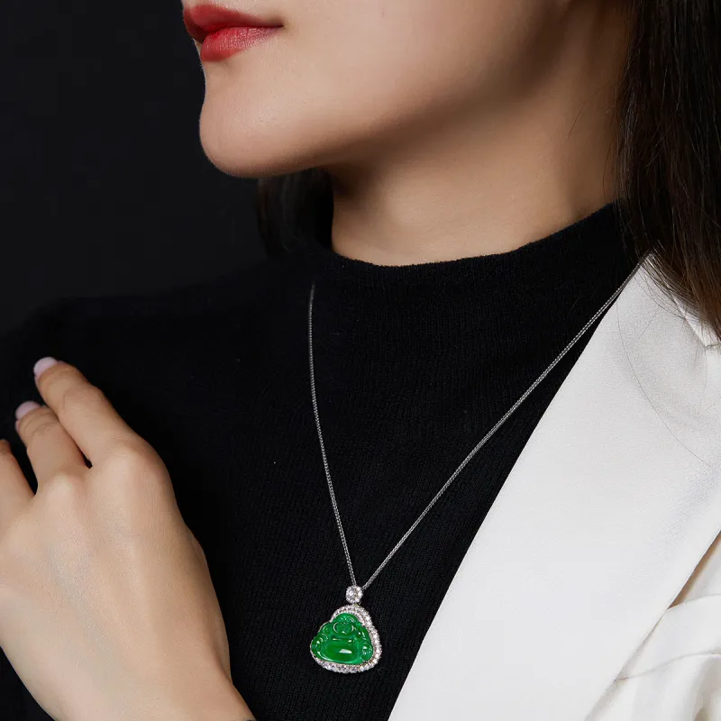 Cuiya Golden Building Ice Type Jadeite Necklaces Women's-4