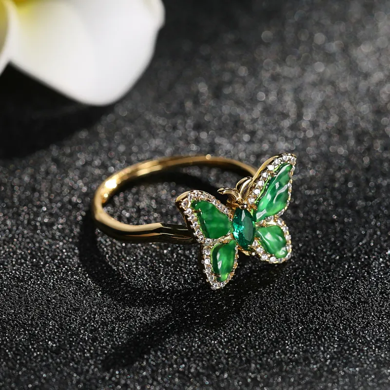 Cuiya Golden Building Ice Type Jadeite Rings Women's-5